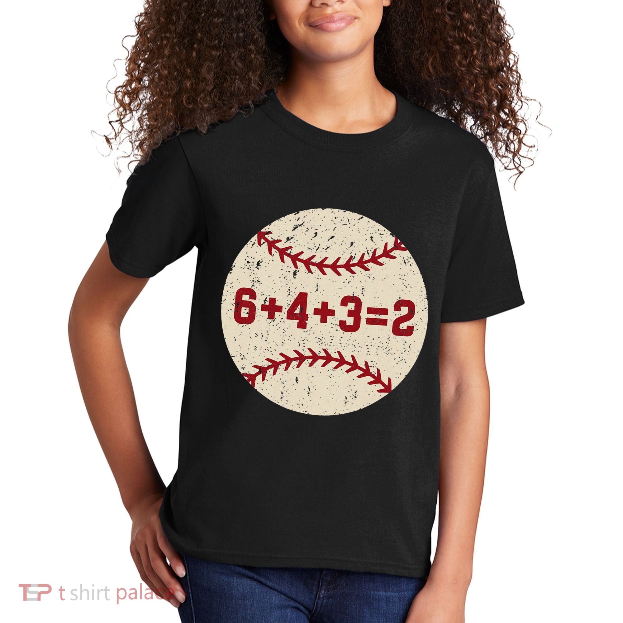 6+4+3=2 Baseball Double Play Retro Funny Baseball Player Kids T-Shirt