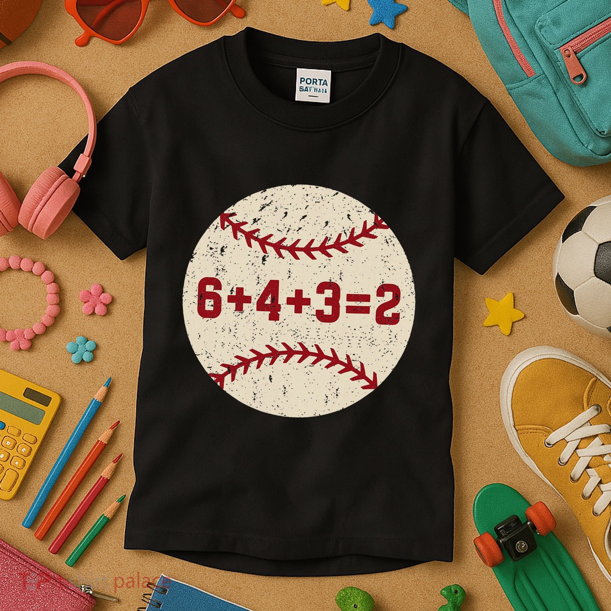 6+4+3=2 Baseball Double Play Retro Funny Baseball Player Kids T-Shirt
