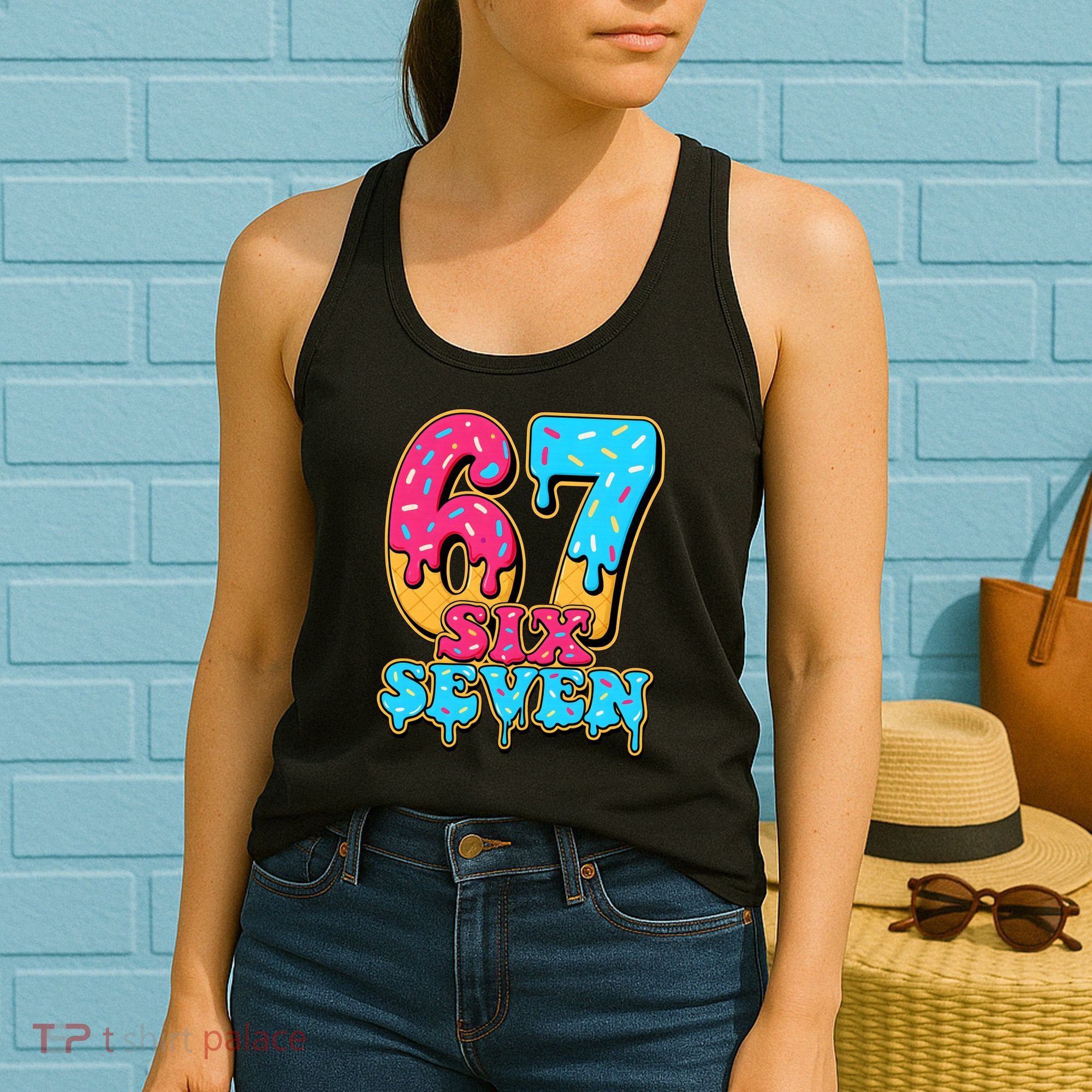 6-7 Baseball Drip Number 67 Player Or 67th Birthday Meme Women's Tank Top