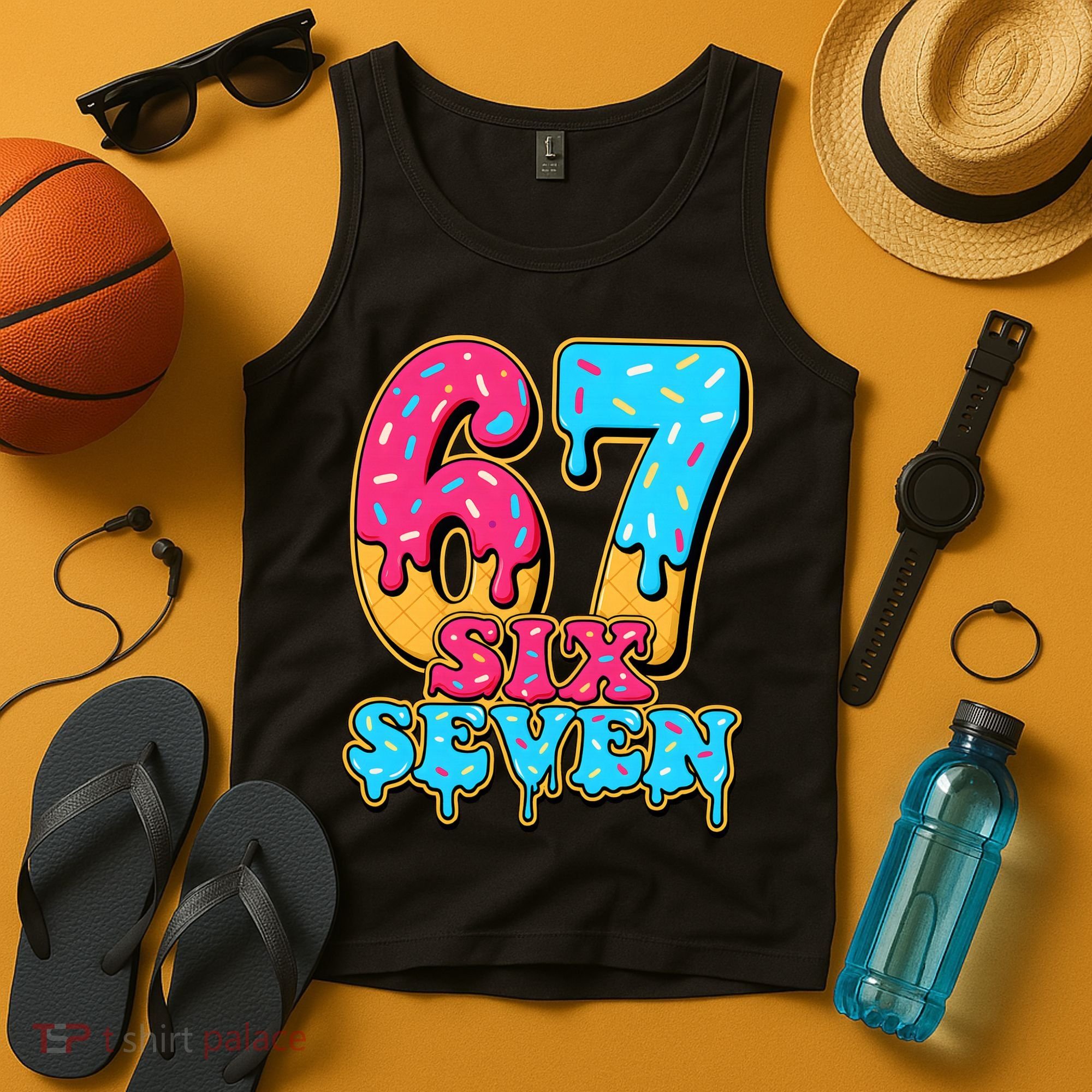 6-7 Baseball Drip Number 67 Player Or 67th Birthday Meme Tank Top