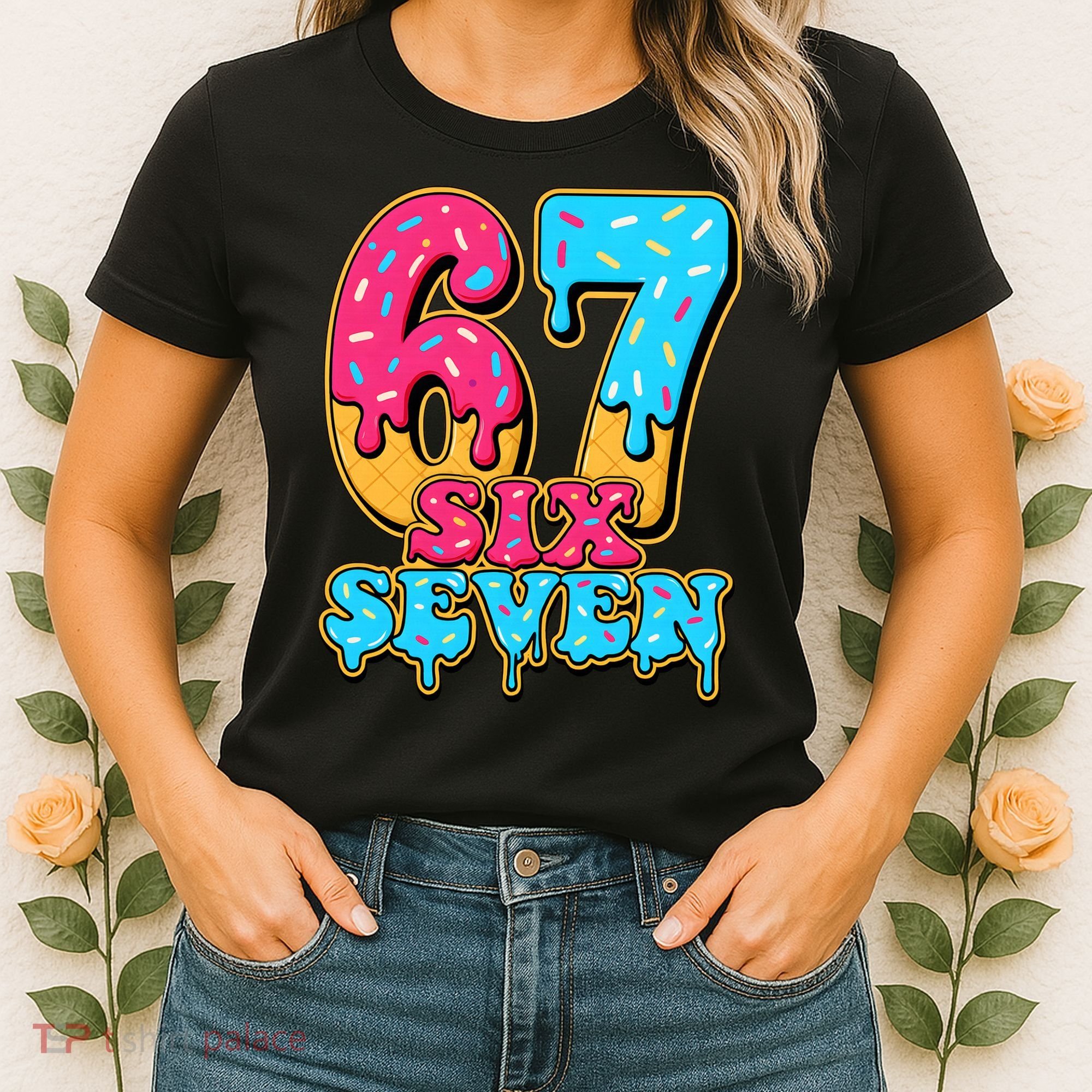 6-7 Baseball Drip Number 67 Player Or 67th Birthday Meme Women's T-Shirt