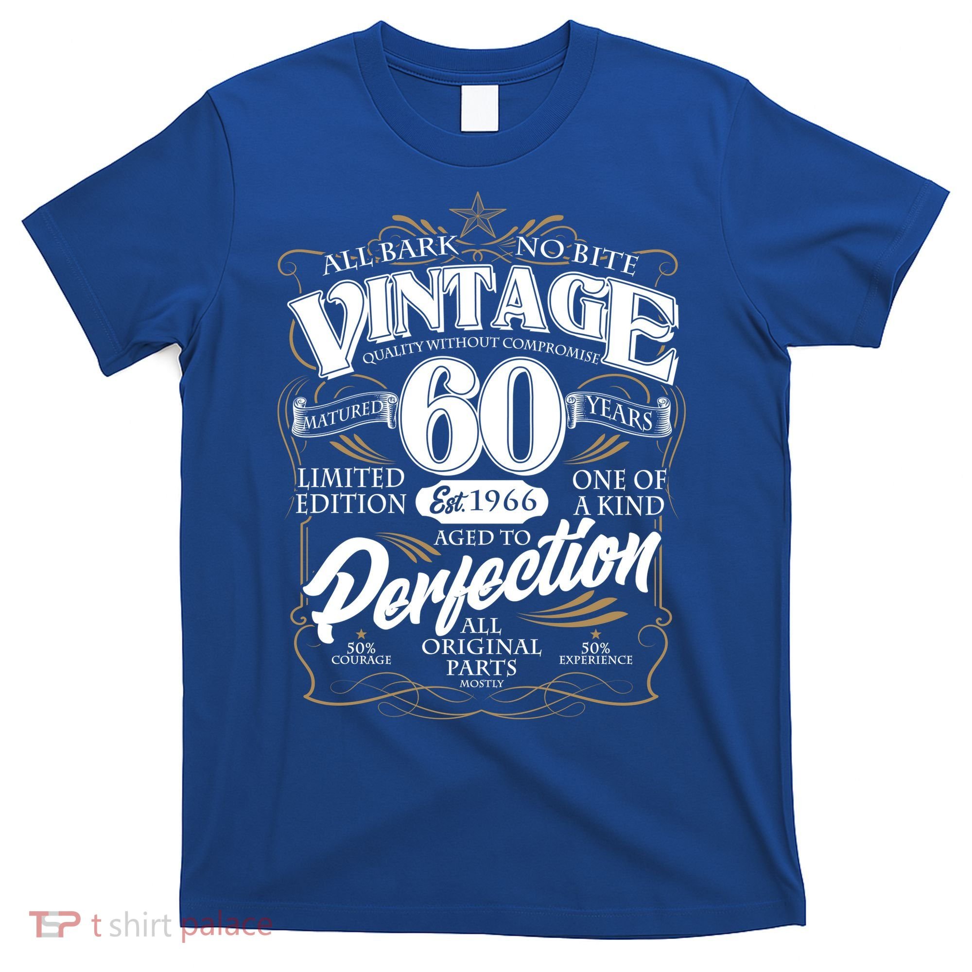 60th Birthday Est 1966 All Bark No Bite Vintage Birthday  T-Shirt