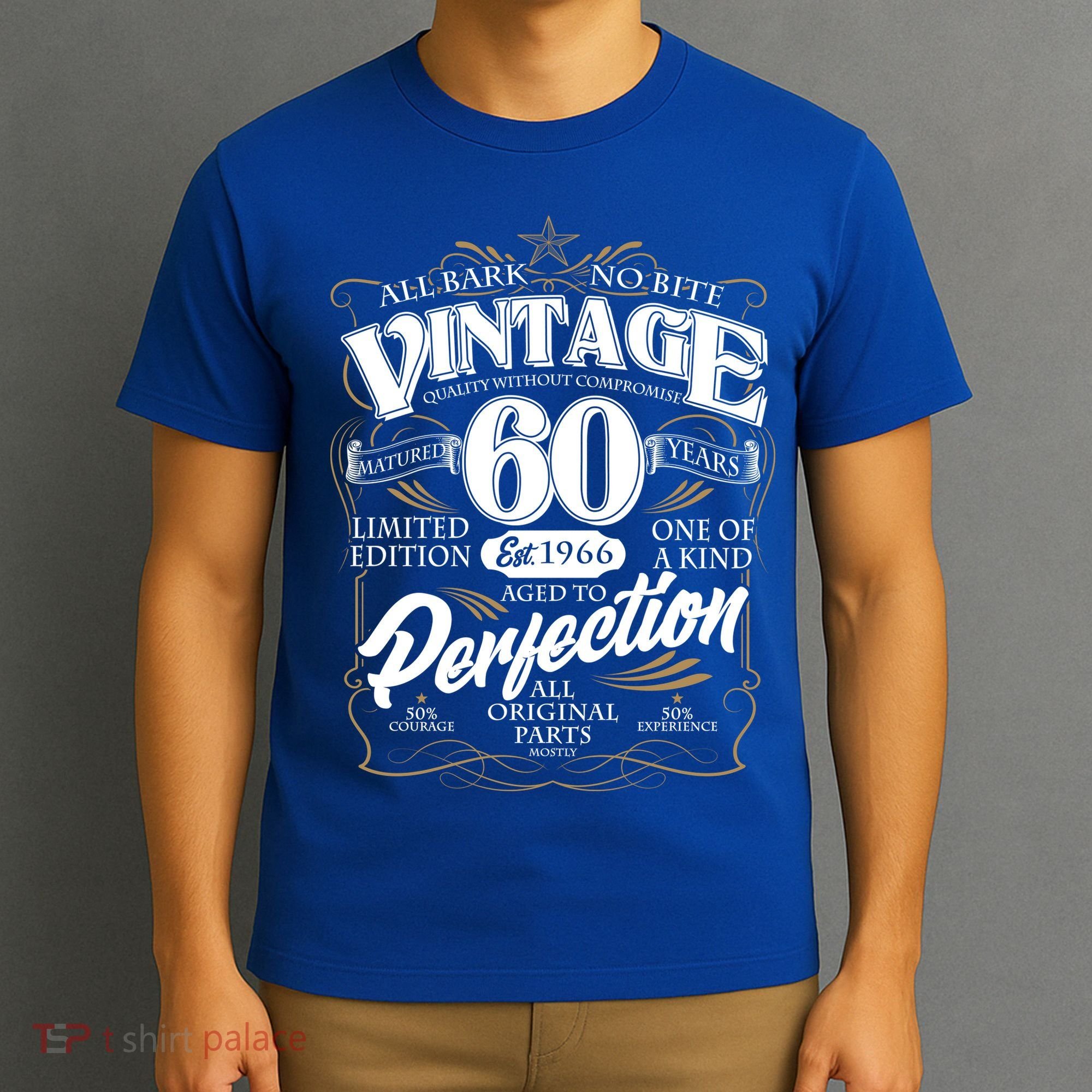 60th Birthday Est 1966 All Bark No Bite Vintage Birthday  T-Shirt