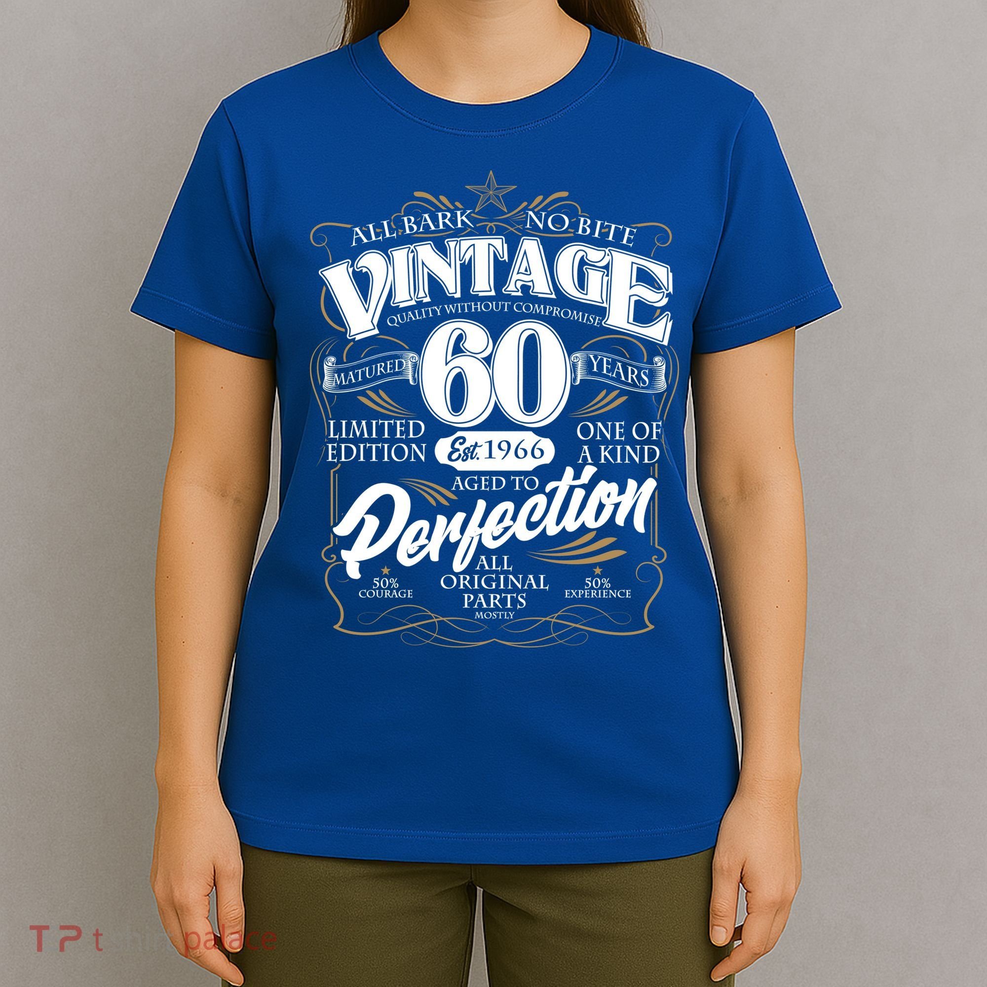 60th Birthday Est 1966 All Bark No Bite Vintage Birthday  T-Shirt
