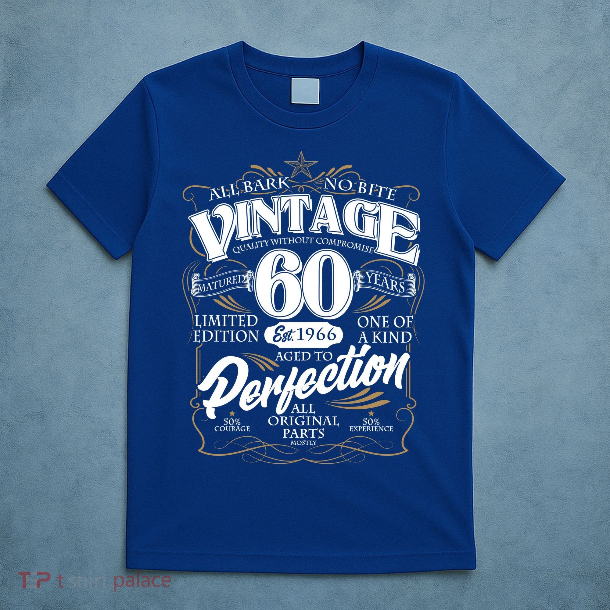 60th Birthday Est 1966 All Bark No Bite Vintage Birthday  T-Shirt