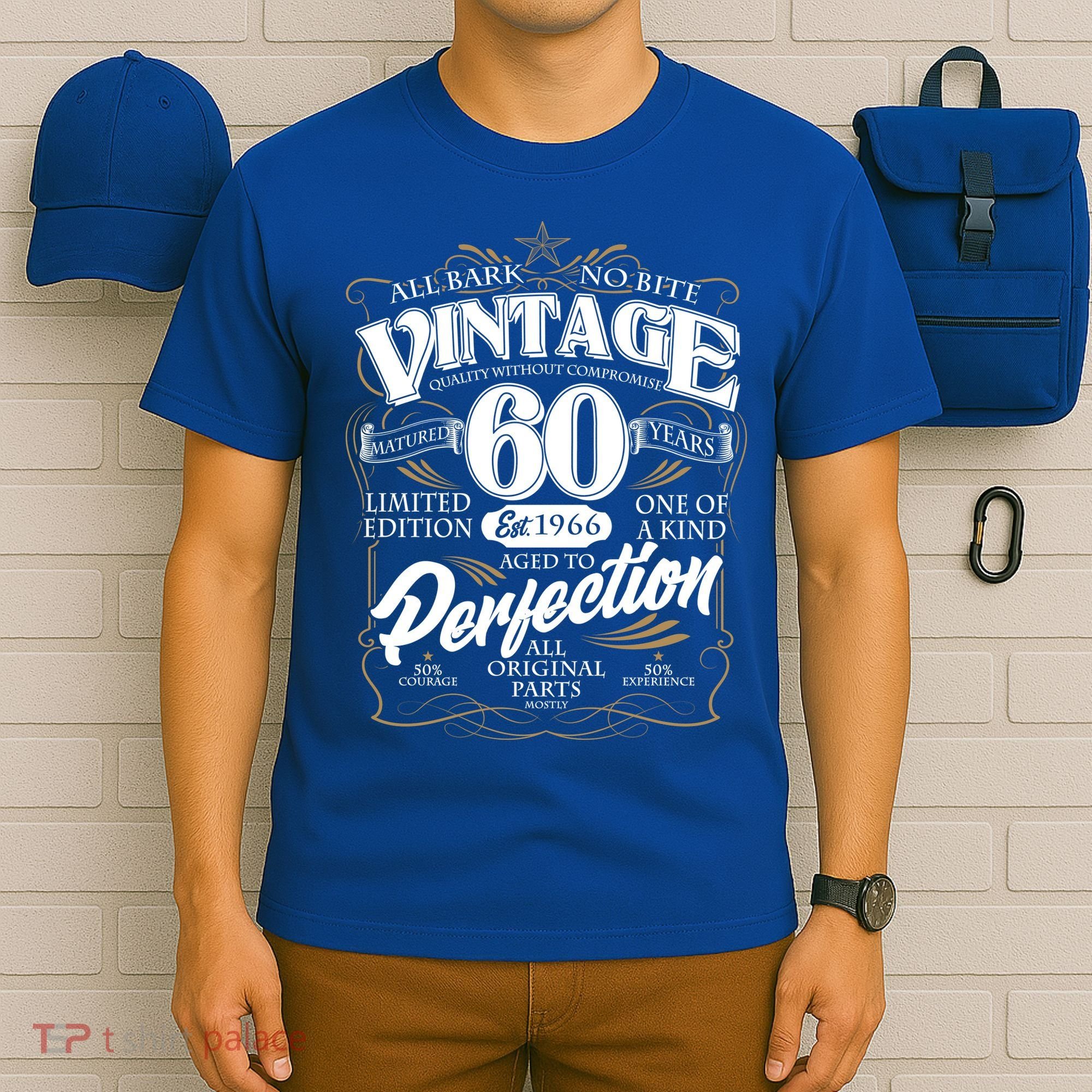 60th Birthday Est 1966 All Bark No Bite Vintage Birthday  T-Shirt