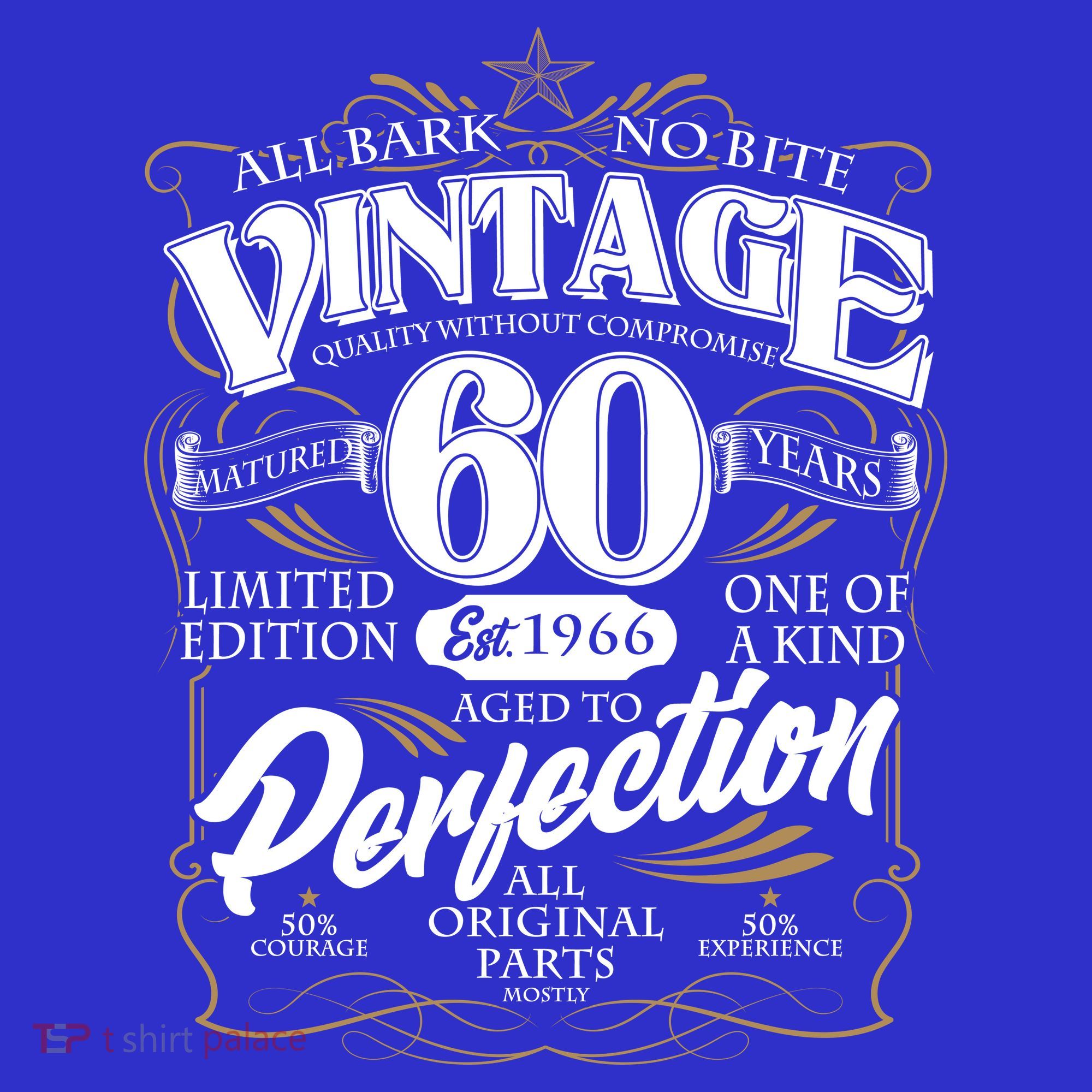 60th Birthday Est 1966 All Bark No Bite Vintage Birthday  T-Shirt