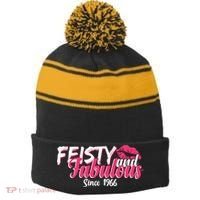 60th Birthday Feisty And Fabulous Since 1966  Stripe Pom Pom Beanie thumb 0
