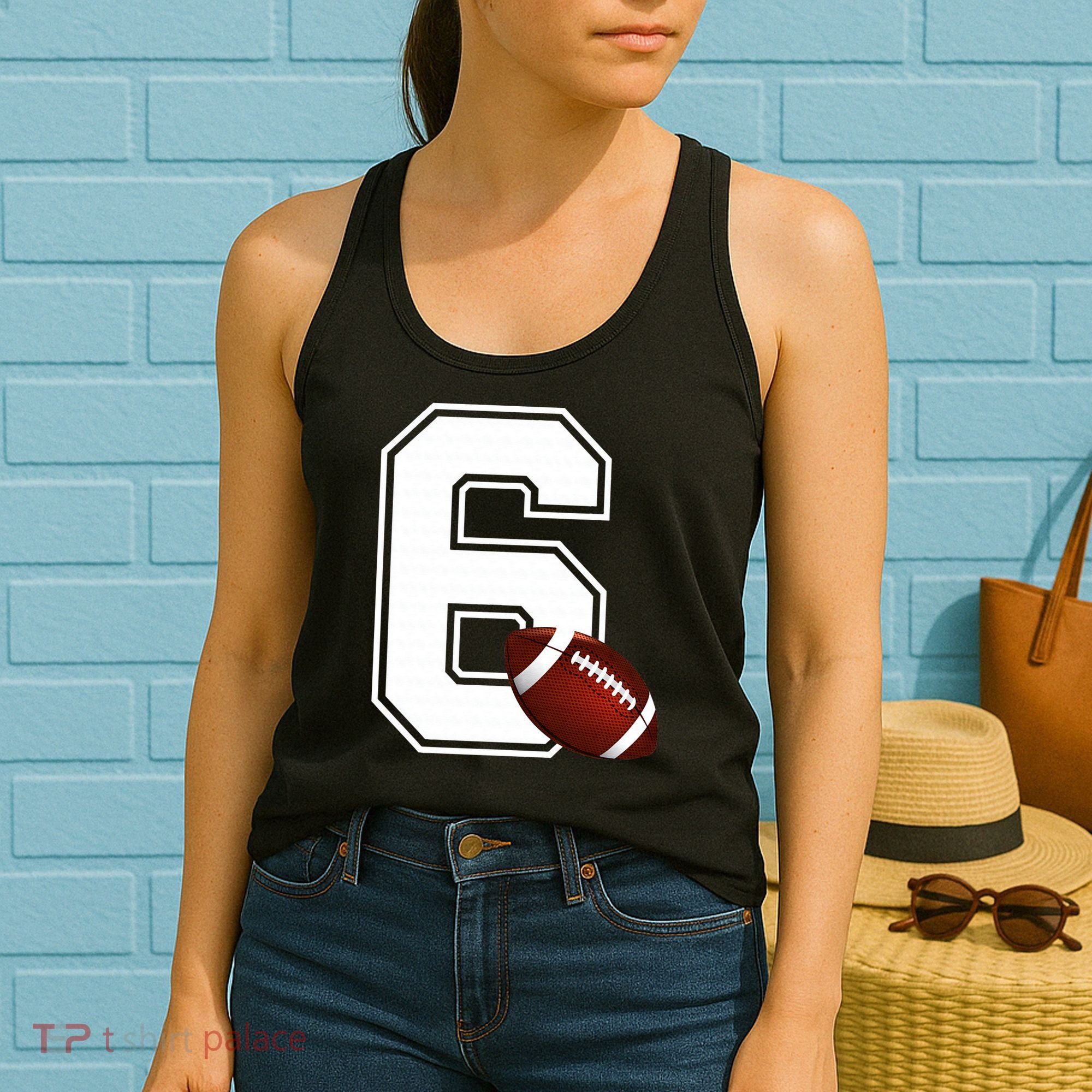 6th Birthday Football Big Number 6 Year Old Women's Tank Top