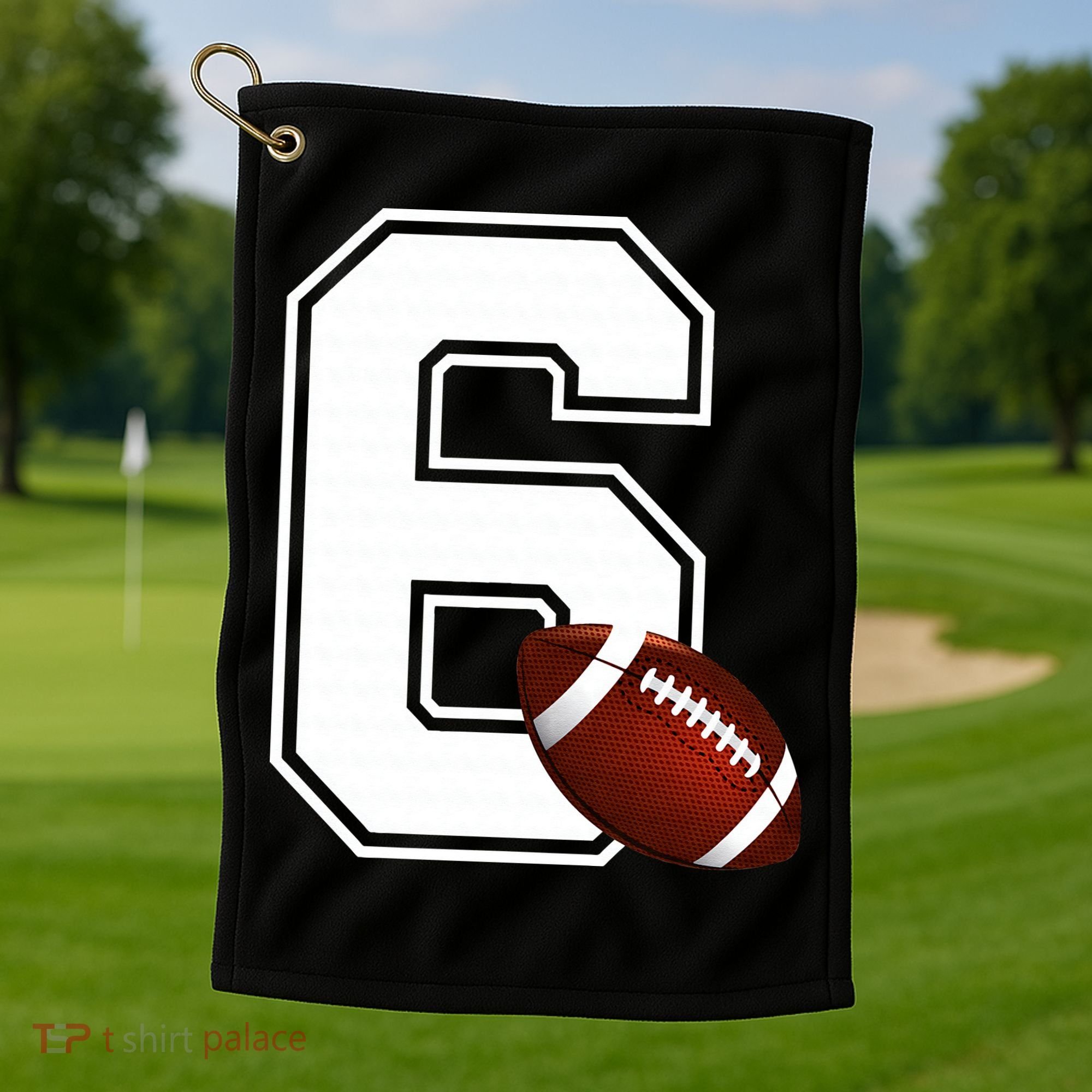 6th Birthday Football Big Number 6 Year Old Golf Towel