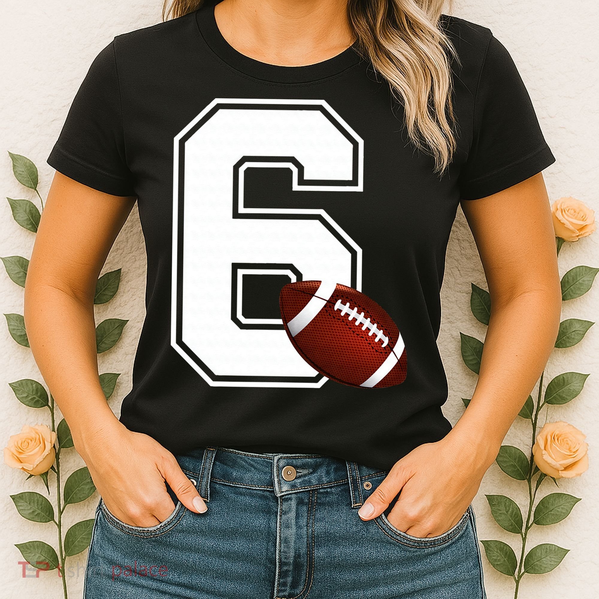 6th Birthday Football Big Number 6 Year Old Women's T-Shirt