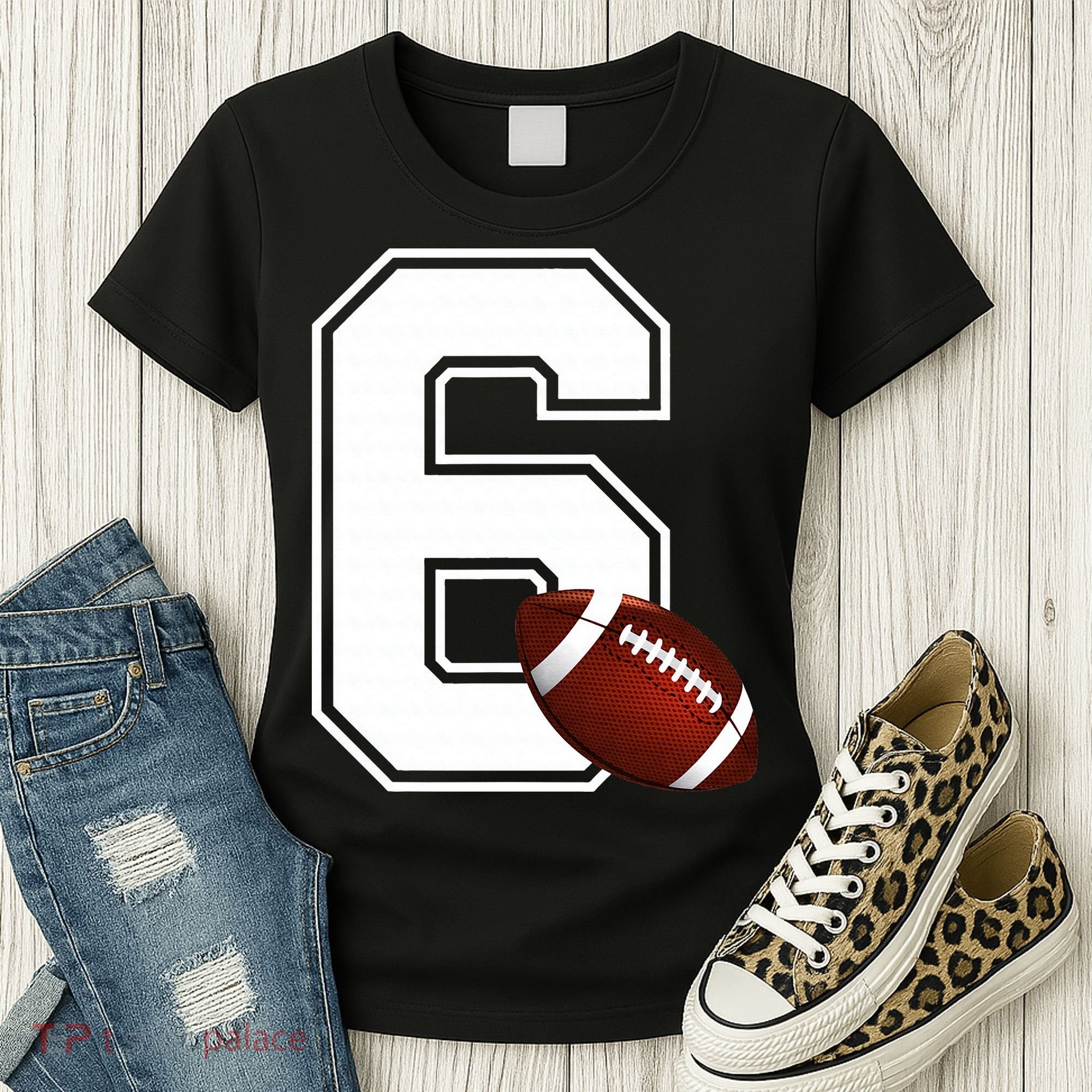 6th Birthday Football Big Number 6 Year Old Women's T-Shirt