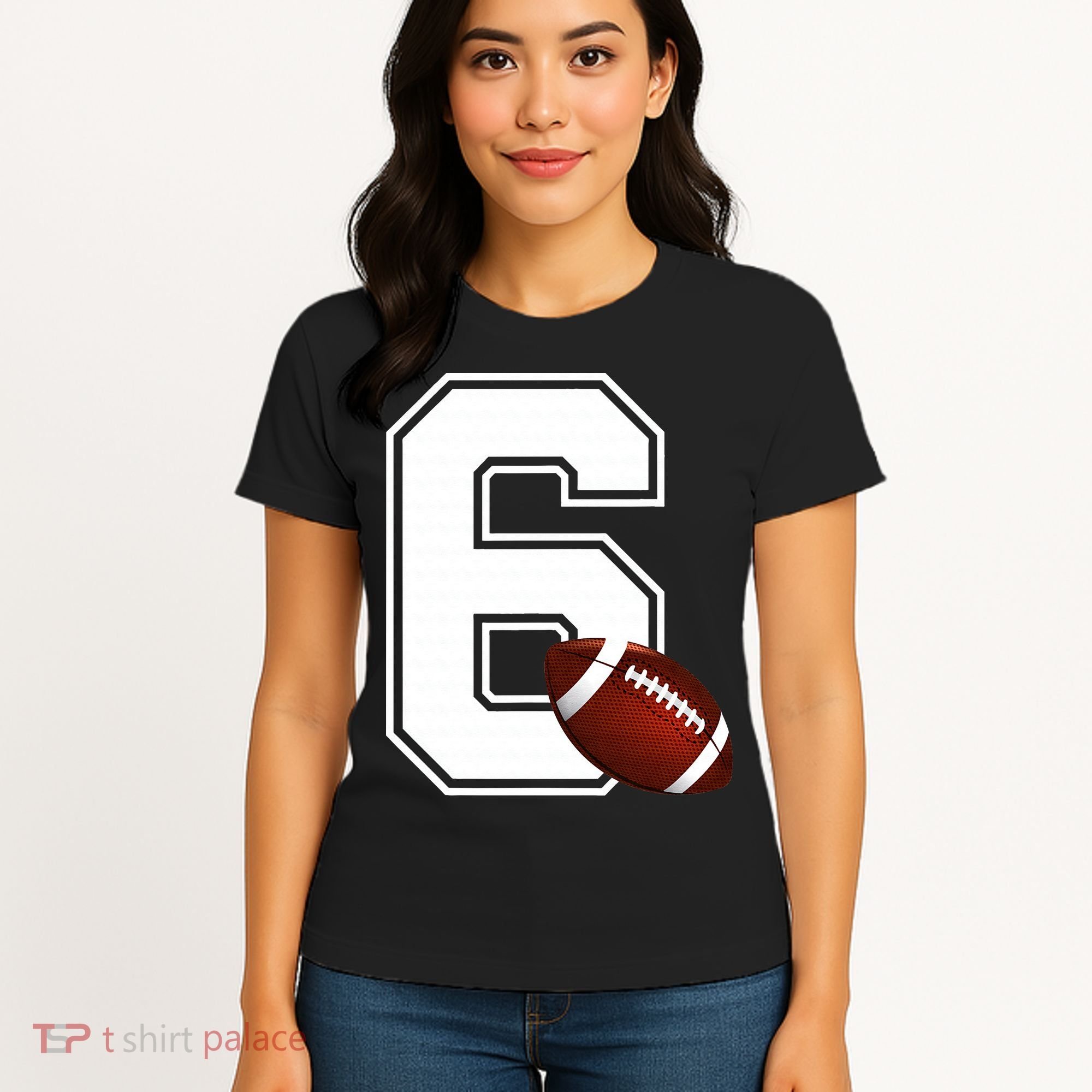 6th Birthday Football Big Number 6 Year Old Women's T-Shirt