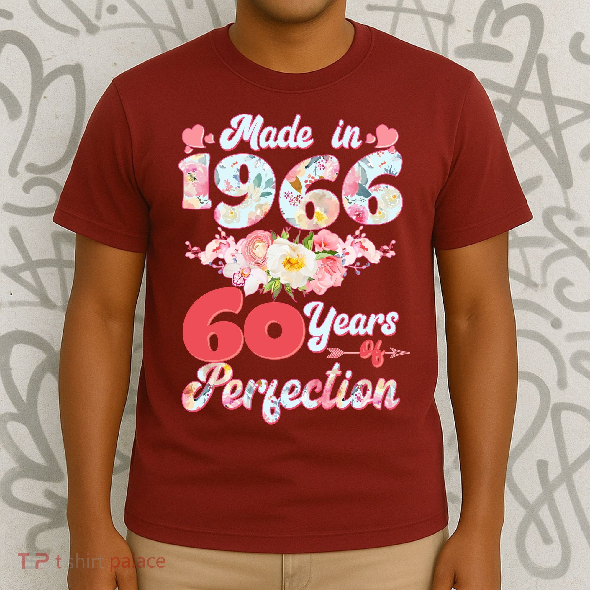 60th Birthday Floral Made In 1966 60 Years Of Perfection T-Shirt