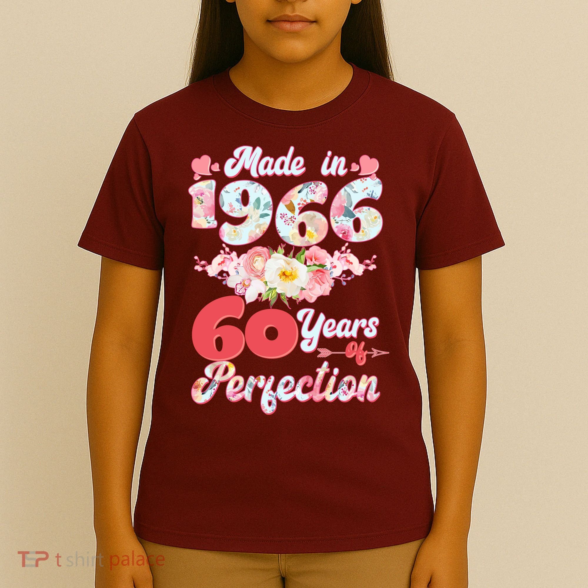 60th Birthday Floral Made In 1966 60 Years Of Perfection T-Shirt