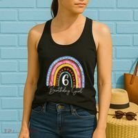 6th Birthday For Girl Rainbow 6 Year Old Birthday Women's Tank Top thumb 2