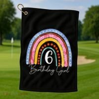 6th Birthday For Girl Rainbow 6 Year Old Birthday Golf Towel thumb 1