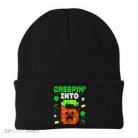 6th Birthday Gamer Pixel Style Creepin’ Into 6 Video Game Party Beanie thumb 0