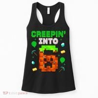 6th Birthday Gamer Pixel Style Creepin’ Into 6 Video Game Party Women's Tank Top thumb 0