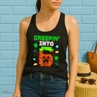 6th Birthday Gamer Pixel Style Creepin’ Into 6 Video Game Party Women's Tank Top thumb 2