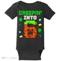 6th Birthday Gamer Pixel Style Creepin’ Into 6 Video Game Party Baby Bodysuit thumb 0