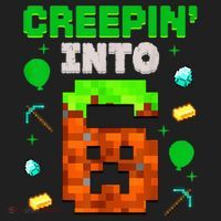 6th Birthday Gamer Pixel Style Creepin’ Into 6 Video Game Party Hat thumb 2