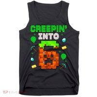 6th Birthday Gamer Pixel Style Creepin’ Into 6 Video Game Party Tank Top thumb 0