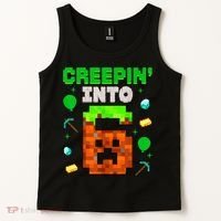 6th Birthday Gamer Pixel Style Creepin’ Into 6 Video Game Party Tank Top thumb 2