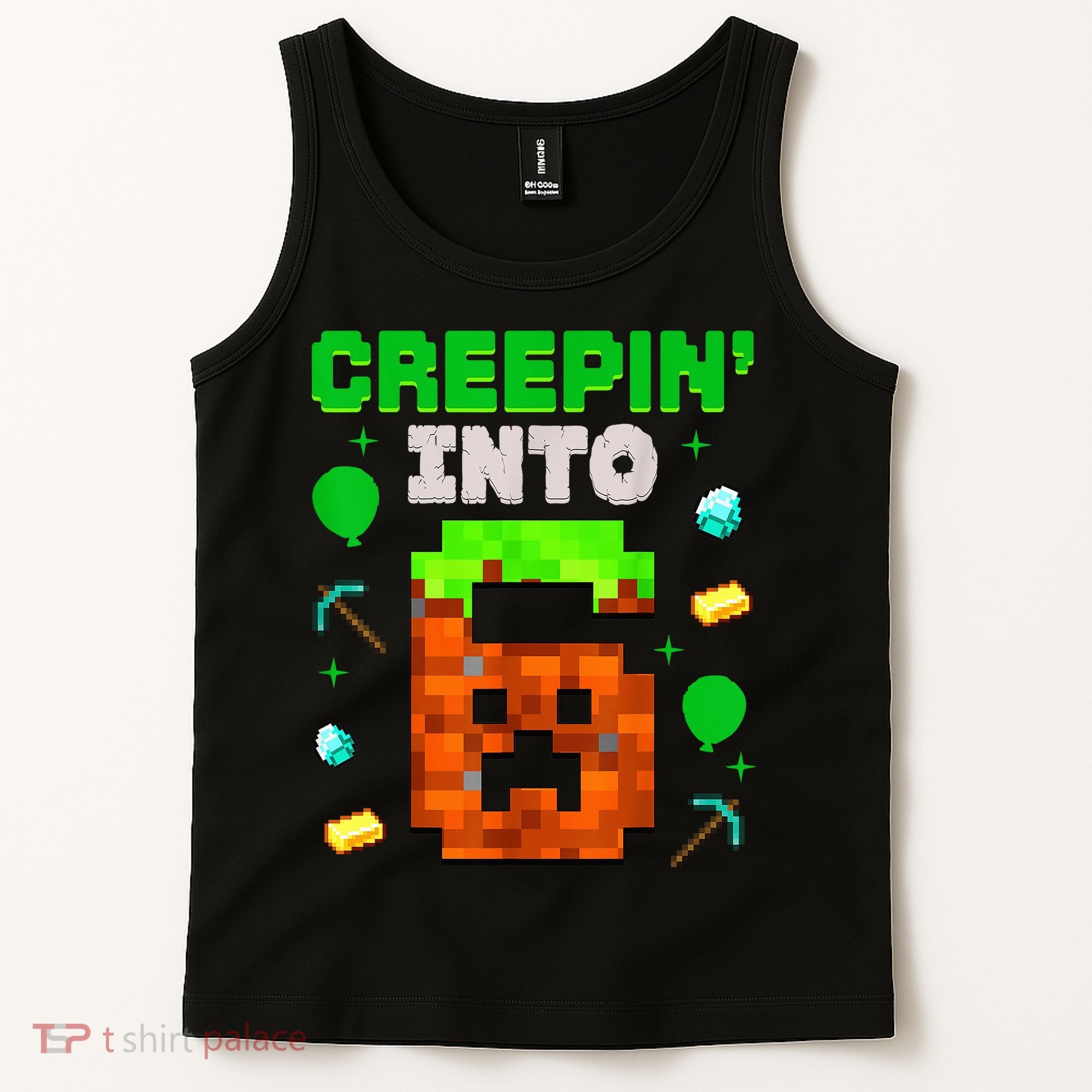 6th Birthday Gamer Pixel Style Creepin’ Into 6 Video Game Party Tank Top