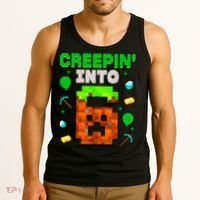 6th Birthday Gamer Pixel Style Creepin’ Into 6 Video Game Party Tank Top thumb 3