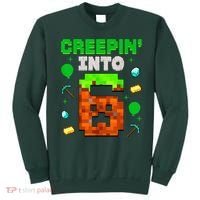 6th Birthday Gamer Pixel Style Creepin’ Into 6 Video Game Party Sweatshirt thumb 0