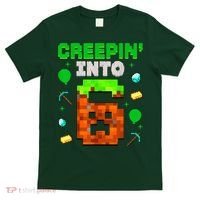 6th Birthday Gamer Pixel Style Creepin’ Into 6 Video Game Party T-Shirt thumb 0