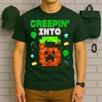 6th Birthday Gamer Pixel Style Creepin’ Into 6 Video Game Party T-Shirt thumb 6