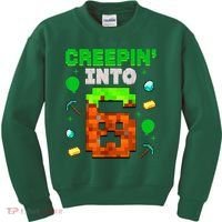 6th Birthday Gamer Pixel Style Creepin’ Into 6 Video Game Party Kids Sweatshirt thumb 0