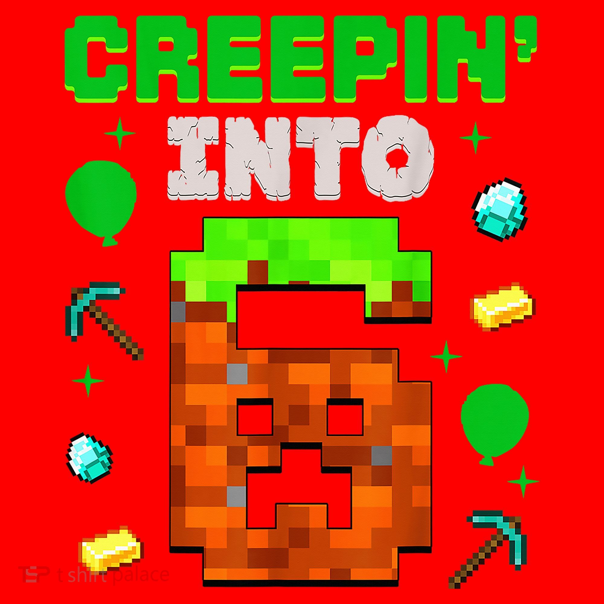 6th Birthday Gamer Pixel Style Creepin’ Into 6 Video Game Party Santa Hat