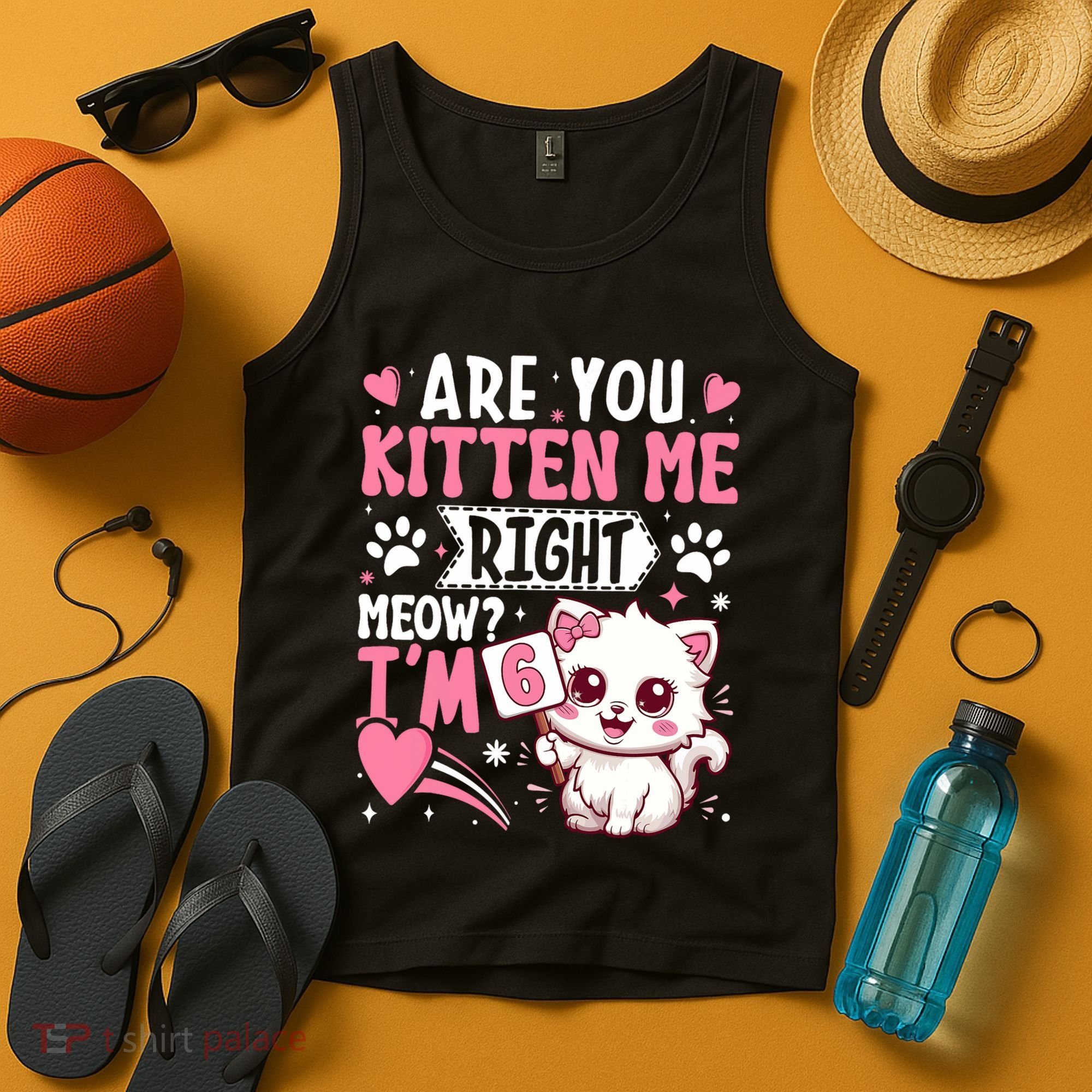 6th Birthday Girl 6 Year Old Kitten Cat Happy Bday Tank Top