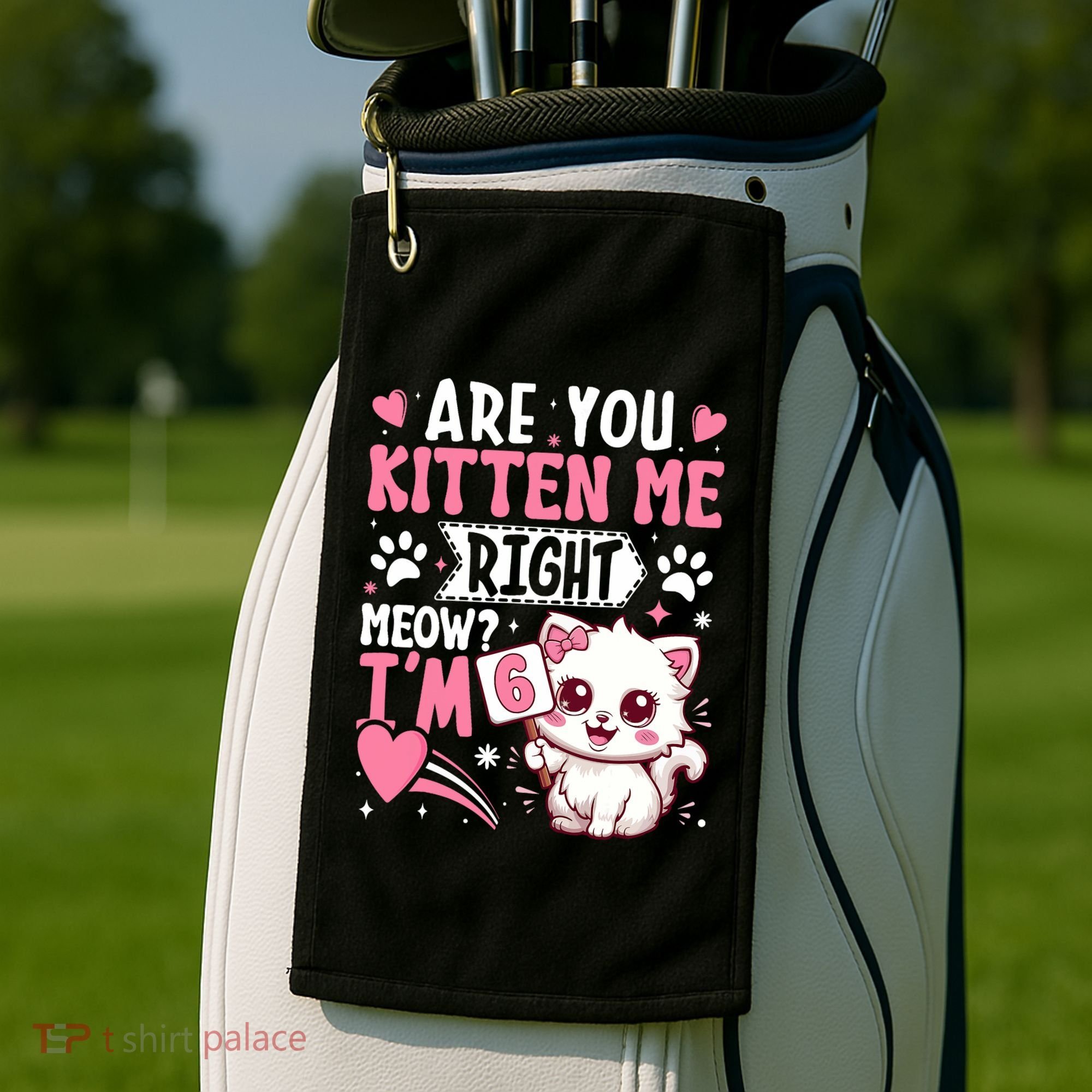 6th Birthday Girl 6 Year Old Kitten Cat Happy Bday Golf Towel
