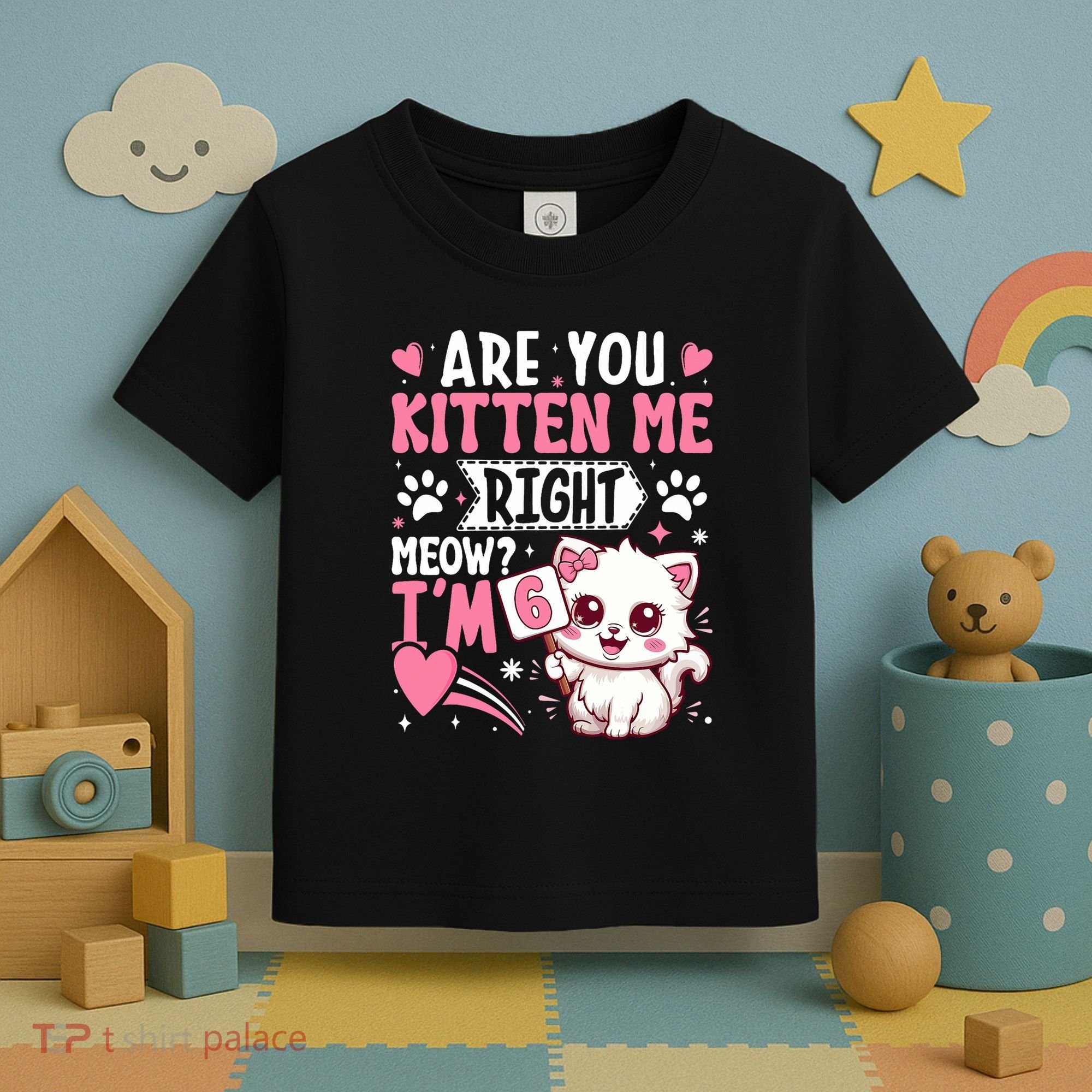 6th Birthday Girl 6 Year Old Kitten Cat Happy Bday Toddler T-Shirt