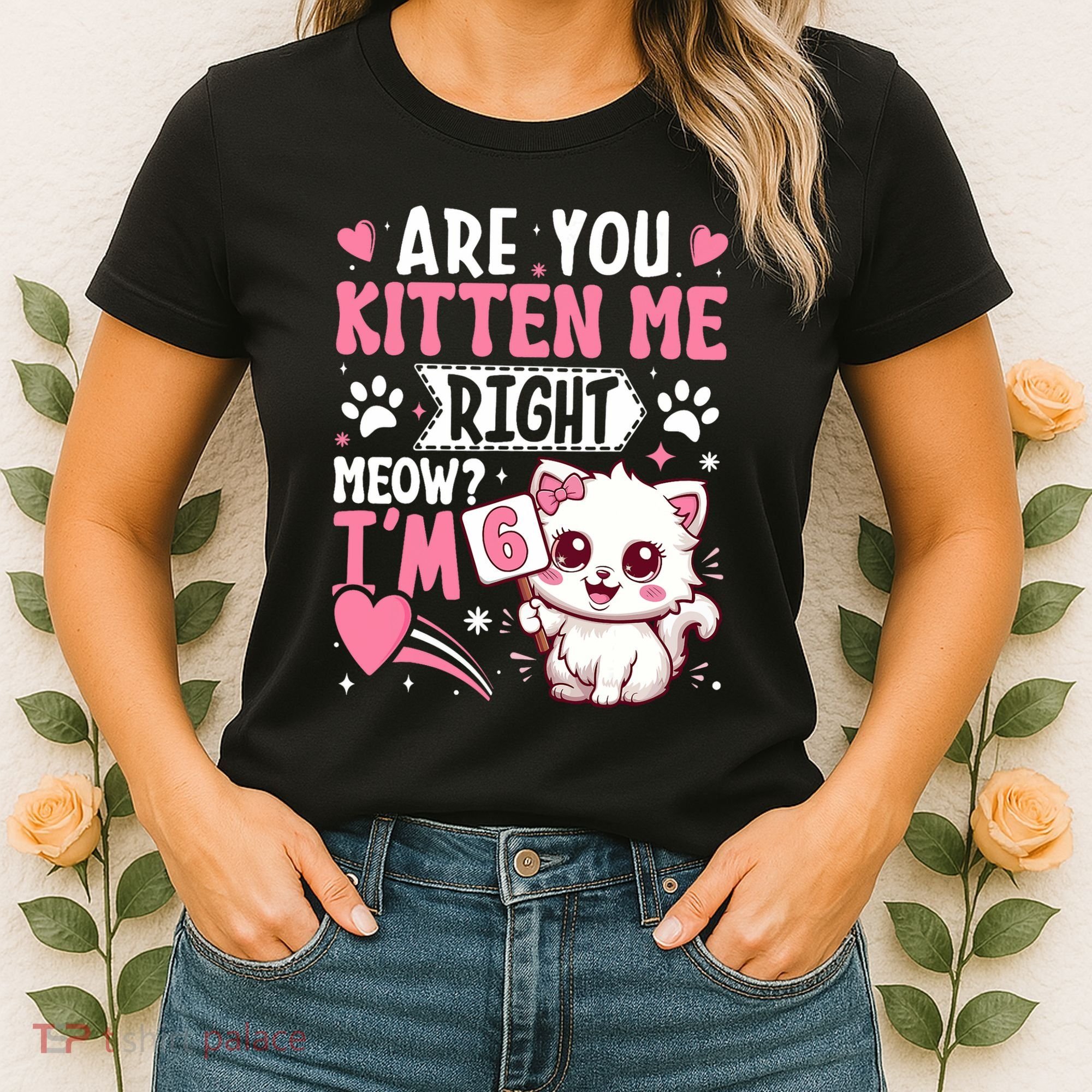 6th Birthday Girl 6 Year Old Kitten Cat Happy Bday Women's T-Shirt