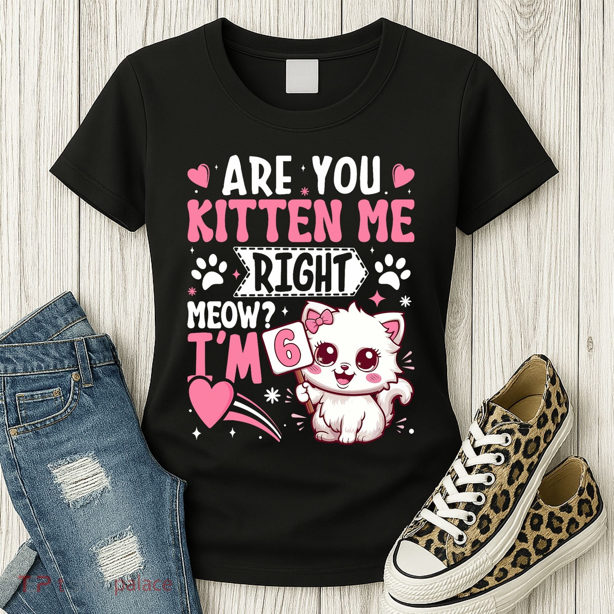 6th Birthday Girl 6 Year Old Kitten Cat Happy Bday Women's T-Shirt