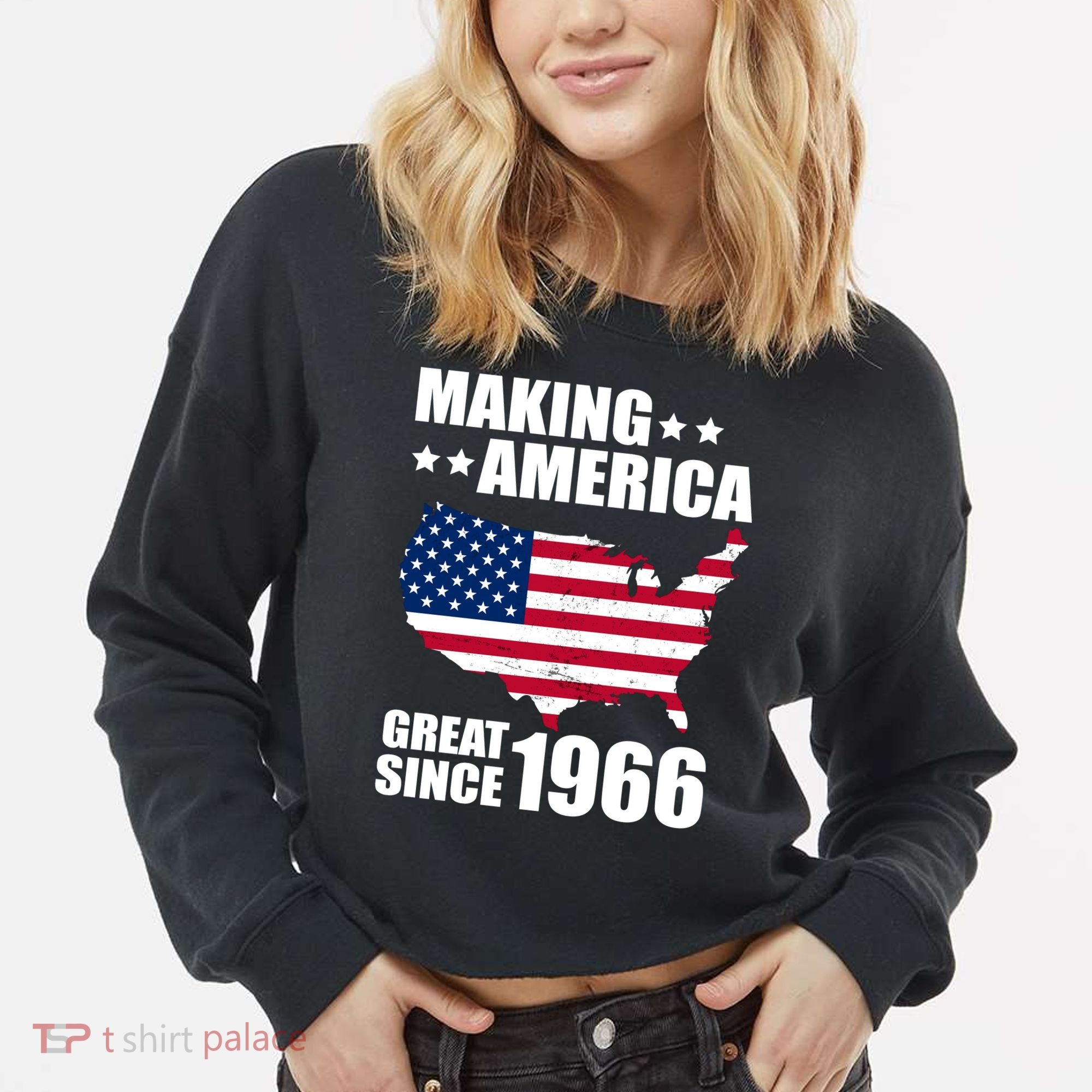 60th Birthday Making American Great Since 1966 Cropped Pullover Crew