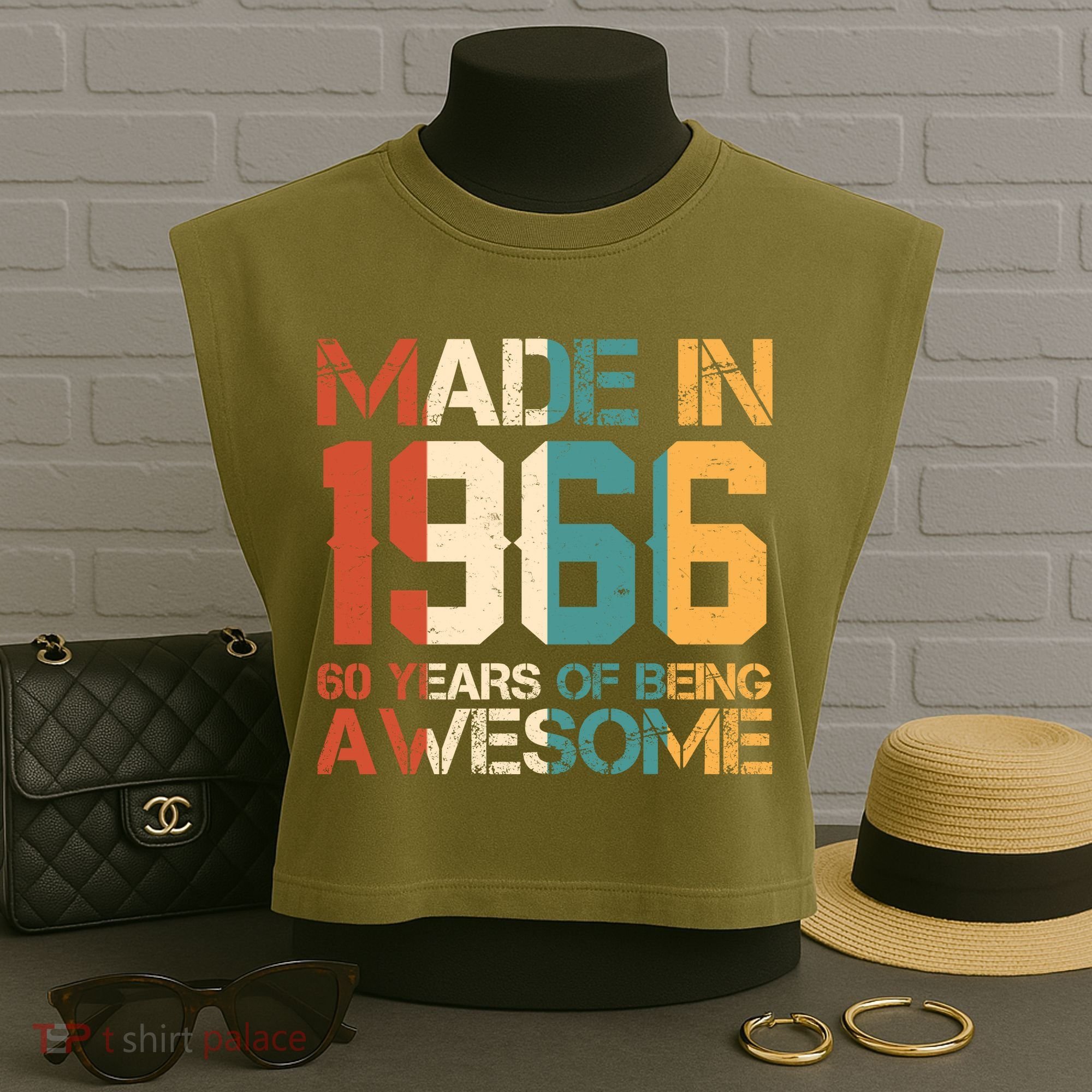 60th Birthday Made In 1966 60 Years Of Being Awesome Garment-Dyed Women's Muscle Tee