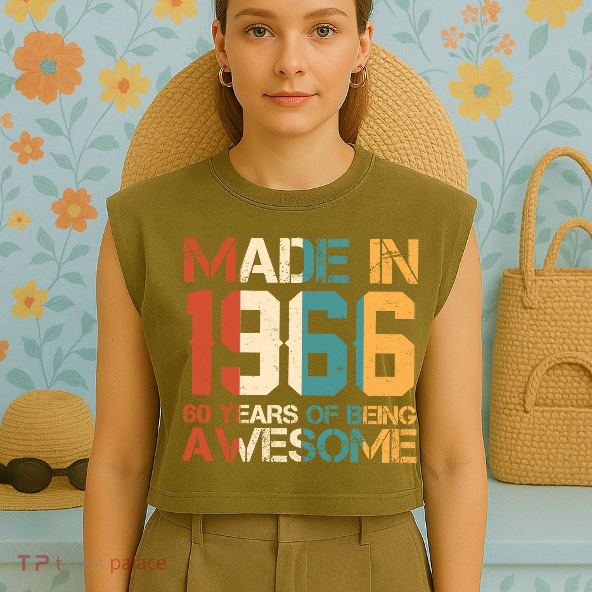 60th Birthday Made In 1966 60 Years Of Being Awesome Garment-Dyed Women's Muscle Tee
