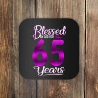65th Birthday Present Gifts Blessed by God for 65 Years Old Crown Coaster thumb 0