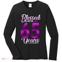 65th Birthday Present Gifts Blessed by God for 65 Years Old Crown Women's Long Sleeve Shirt thumb 0