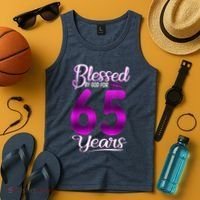 65th Birthday Present Gifts Blessed by God for 65 Years Old Crown Tank Top thumb 4