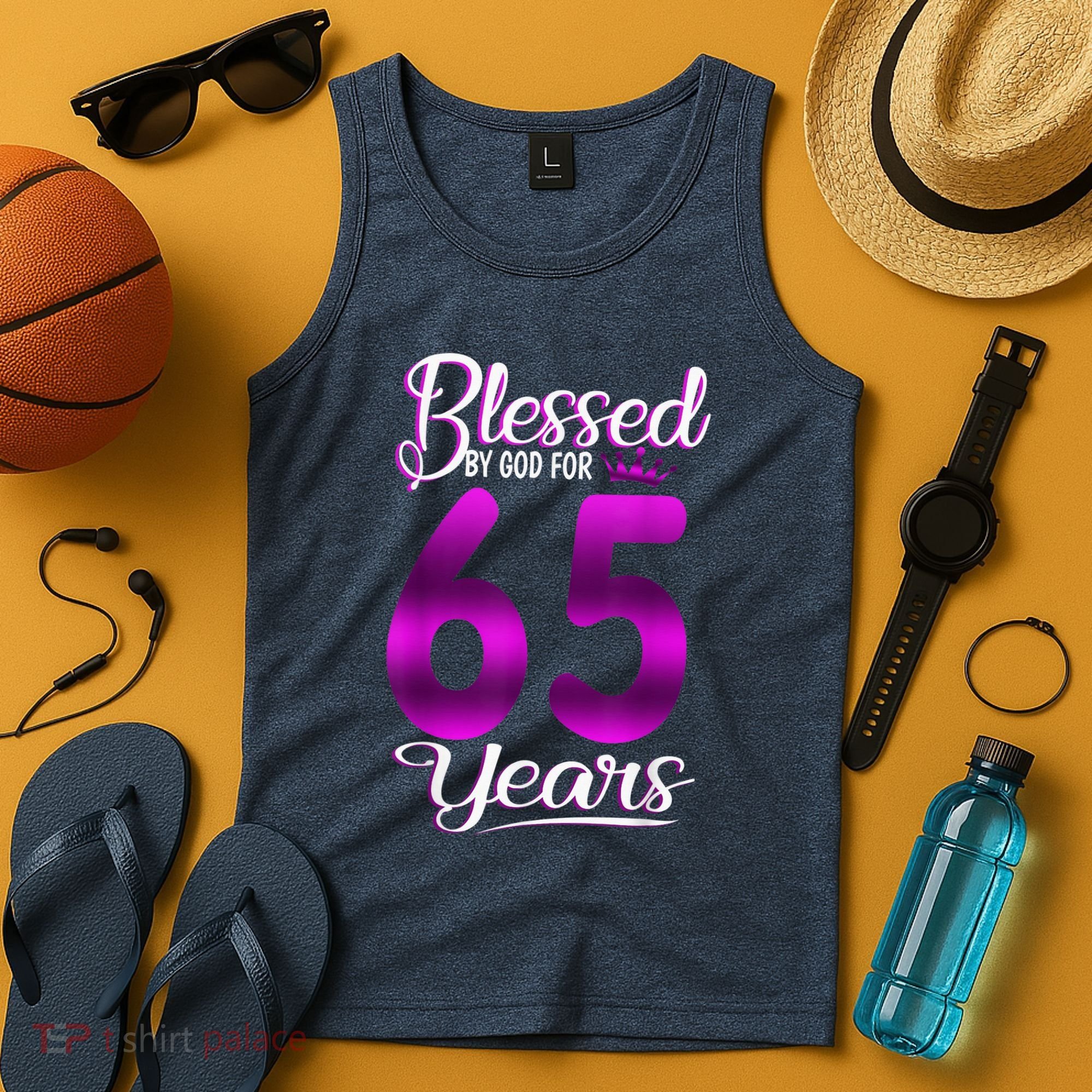65th Birthday Present Gifts Blessed by God for 65 Years Old Crown Tank Top