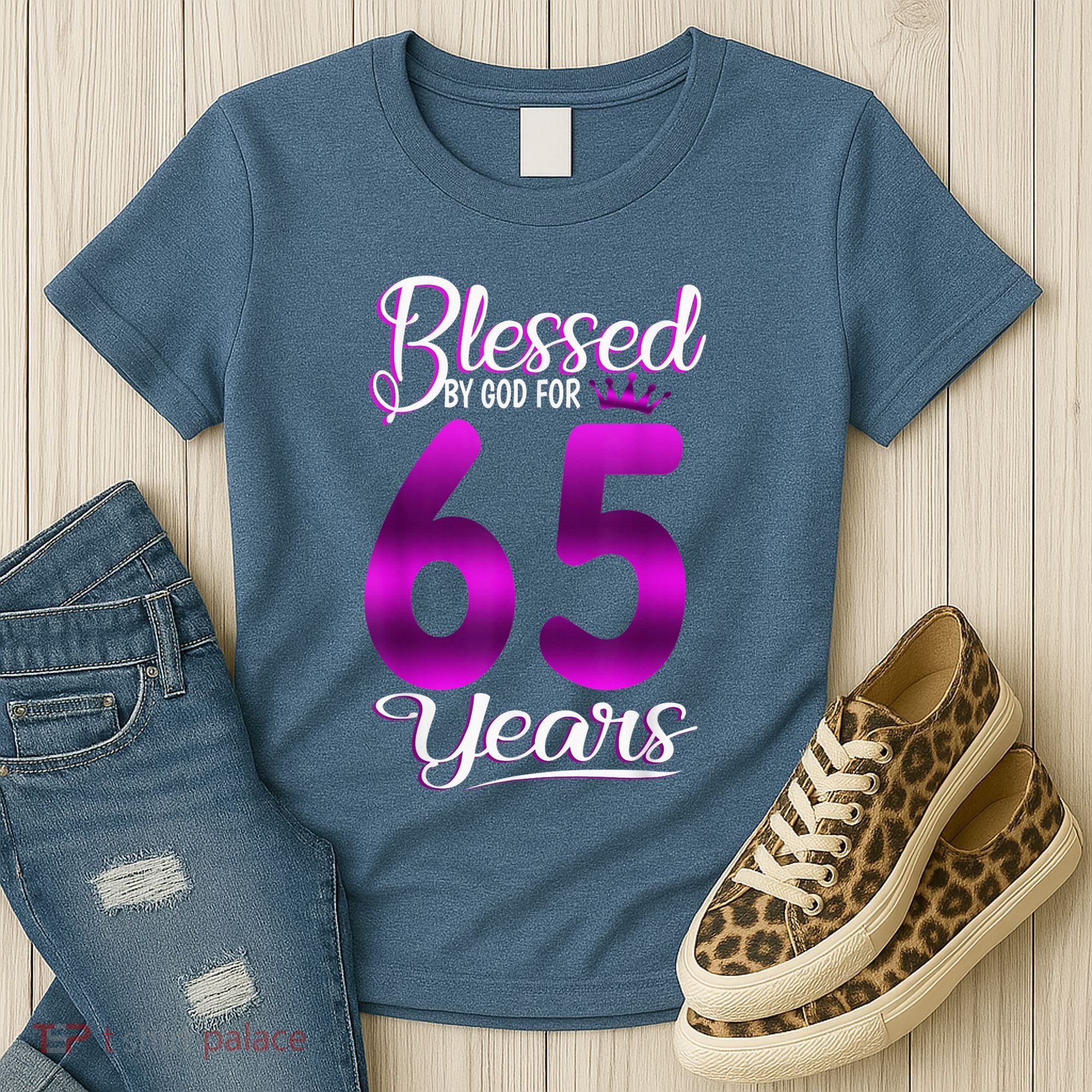 65th Birthday Present Gifts Blessed by God for 65 Years Old Crown Women's T-Shirt