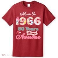 60th Birthday Pink Floral Made In 1966 Years Of Being Awesome T-Shirt thumb 0
