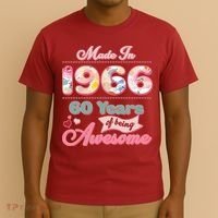 60th Birthday Pink Floral Made In 1966 Years Of Being Awesome T-Shirt thumb 3